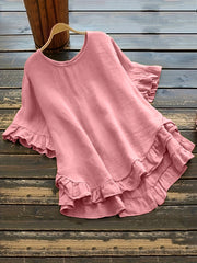 Sold Ruffle Trim Simple Blouse, Casual Button Back Blouse For Spring & Summer, Women's Clothing