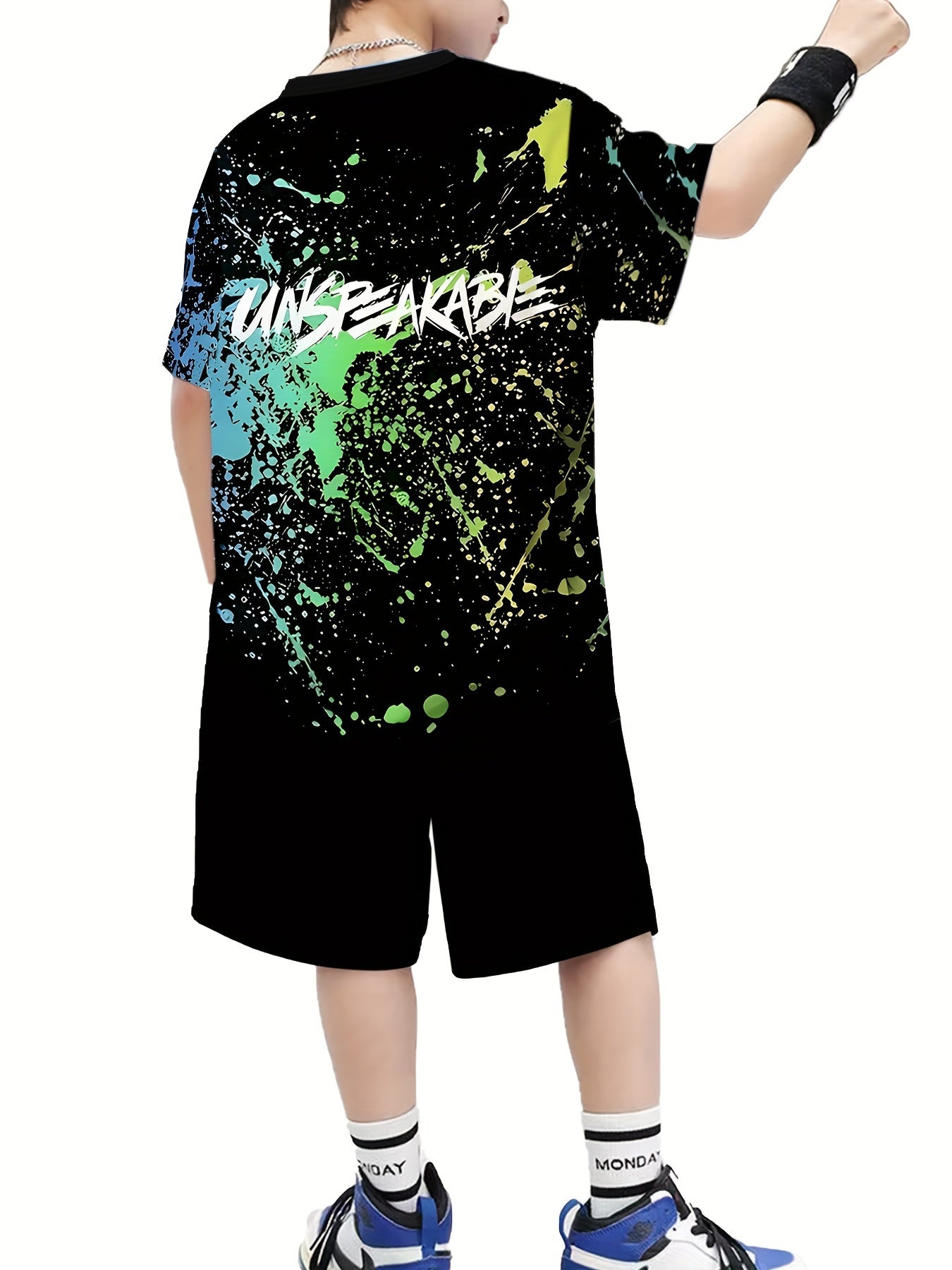 Boy's Paint Splash & Letter Pattern 2pcs Casual Outfit, T-shirt & Shorts Set, Boy's Clothes For Summer