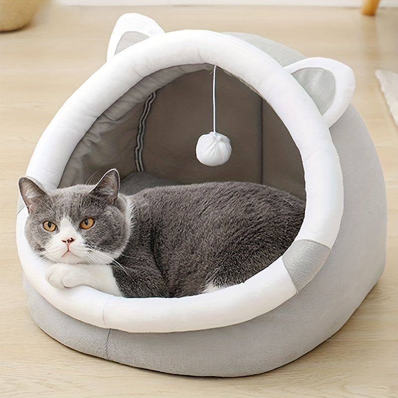 Adorable Ultra-Soft Cat Cave Bed - Insulated & Comfy Hideaway for Kittens - A Cozy Cartoon Playful Pet House to Keep Your Furry Friend Warm and Snug!