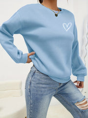 Heart Print Pullover Sweatshirt, Casual Long Sleeve Crew Neck Sweatshirt For Fall & Winter, Women's Clothing