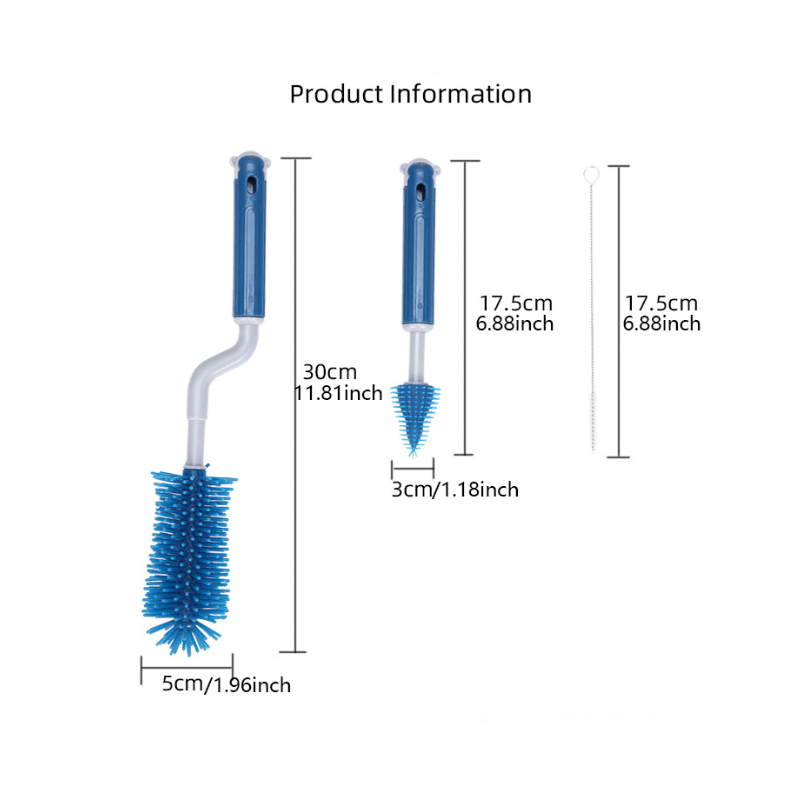 3pcs Silicone Bottle Cleaning Set - Soft & Durable brushes for Deep Cleaning Pacifiers, Bottles & More - Non-abrasive, Effective Tools