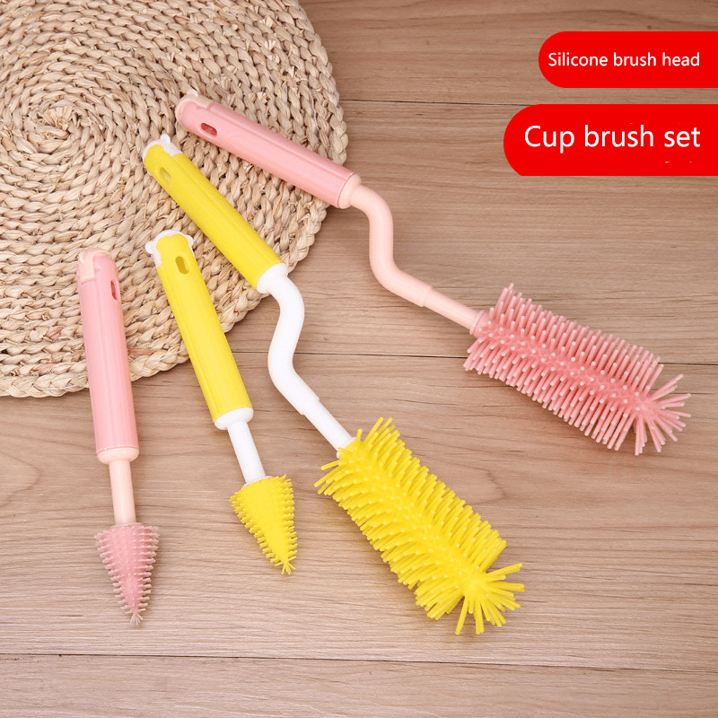 3pcs Silicone Bottle Cleaning Set - Soft & Durable brushes for Deep Cleaning Pacifiers, Bottles & More - Non-abrasive, Effective Tools