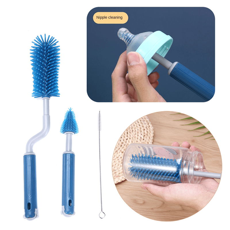 3pcs Silicone Bottle Cleaning Set - Soft & Durable brushes for Deep Cleaning Pacifiers, Bottles & More - Non-abrasive, Effective Tools