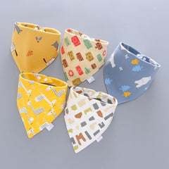 5pcs Baby Bib, Triangle Double Layer Button Waterproof Newborn Bib, Children's Scarf