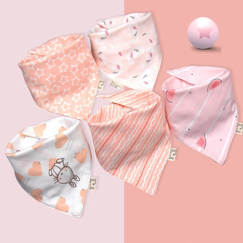 5pcs Baby Bib, Triangle Double Layer Button Waterproof Newborn Bib, Children's Scarf