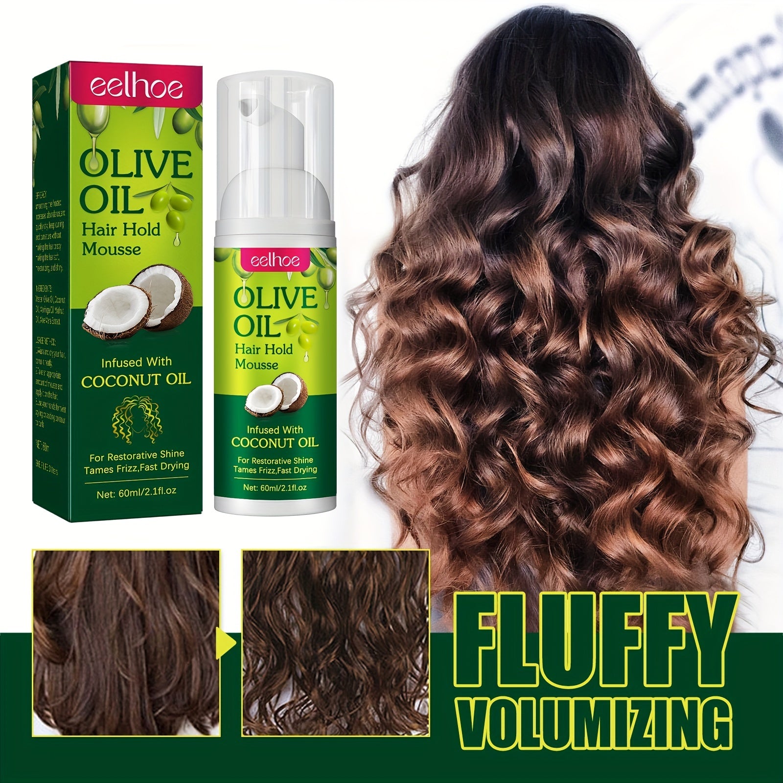 Olive Oil Hair Hold Mousse, Long-Lasting Anti-Frizz Hair Mousse With Olive Oil For Curly Hair Styling