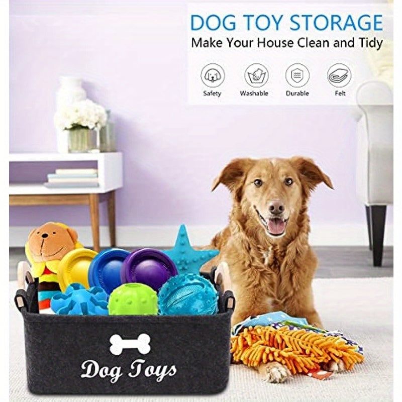 Dark Grey Felt Pet Toy Box, Dog Toy Box, Storage Basket Chest Organizer - Perfect For Organizing Pet - Kerala Elegance