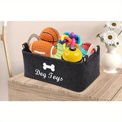 Dark Grey Felt Pet Toy Box, Dog Toy Box, Storage Basket Chest Organizer - Perfect For Organizing Pet - Kerala Elegance