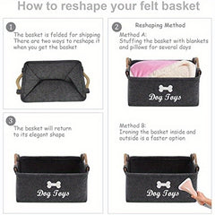 Dark Grey Felt Pet Toy Box, Dog Toy Box, Storage Basket Chest Organizer - Perfect For Organizing Pet - Kerala Elegance