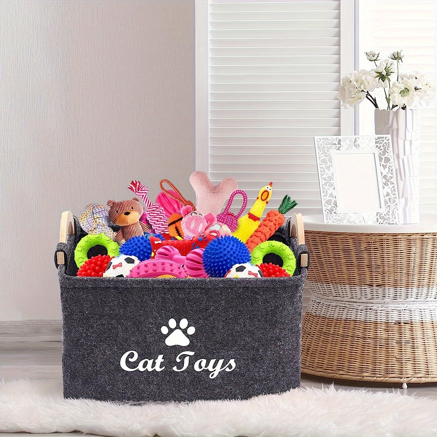 Collapsible Pet Toy Storage Basket - Perfect For Cats & Dogs! - Kerala Elegance