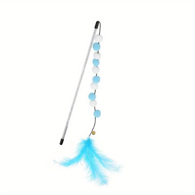 Pompom Cat Toys, 1pc Interactive Stick Feather Toys, Kitten Teasing Durable Playing Plush Ball Pet Supplies For Cat Exercise - Kerala Elegance