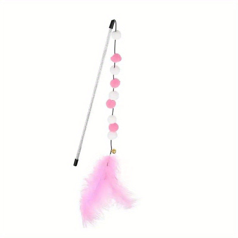 Pompom Cat Toys, 1pc Interactive Stick Feather Toys, Kitten Teasing Durable Playing Plush Ball Pet Supplies For Cat Exercise - Kerala Elegance