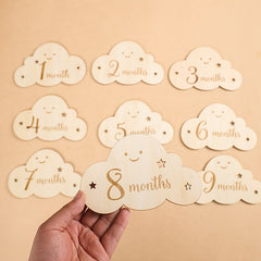 8pcs/set Creative Cloud Milestone Cards, Wooden Milestone Birth Sign, Photography Milestone Card, First Year Growth Card, Pregnancy Journey Milestone Markers For Photo Props