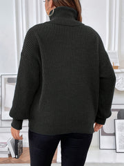 Plus Size Solid Turtleneck Sweater, Casual Long Sleeve Sweater For Fall & Winter, Women's Plus Size Clothing