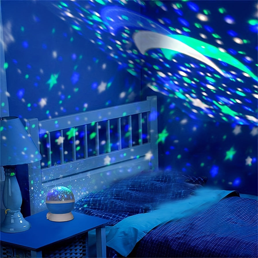 1pc 360° Rotating Star Moon Projector Night Light - 12 Color Changing Modes, USB Rechargeable, Creates Enchanting Atmosphere for Bedrooms, Parties, Perfect Birthday Gift