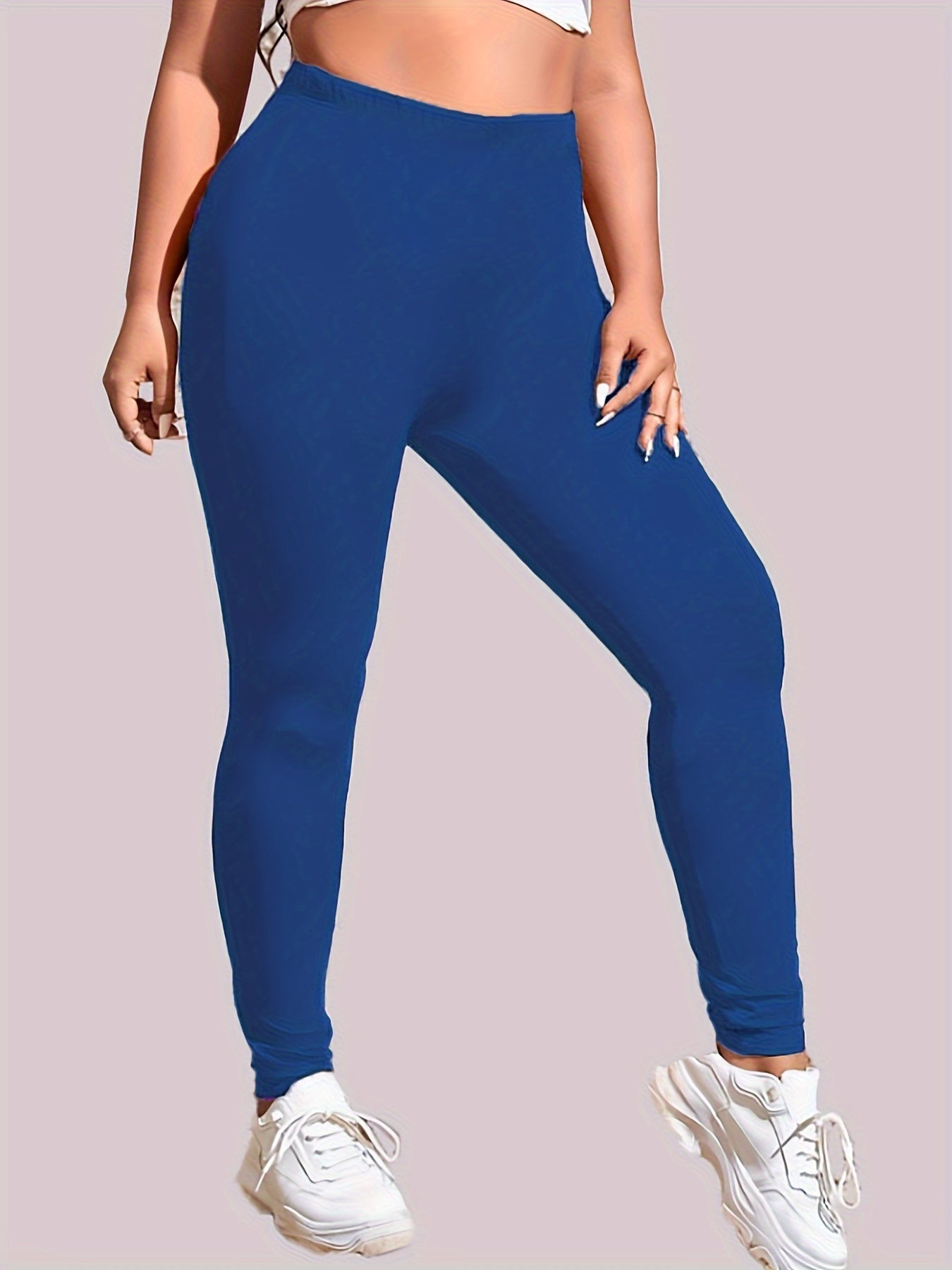 Plus Size Solid Skinny Leggings, Casual Every Day Stretchy Leggings, Women's Plus Size Clothing