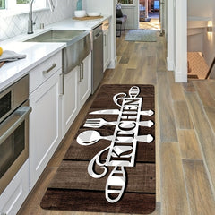 1pc Non-Slip Cutlery Graphic Kitchen Rug - Dirt Resistant, Waterproof, Machine Washable, Soft And Comfortable - Perfect For Living Room And Bedroom - 49.78x79.76 Cm