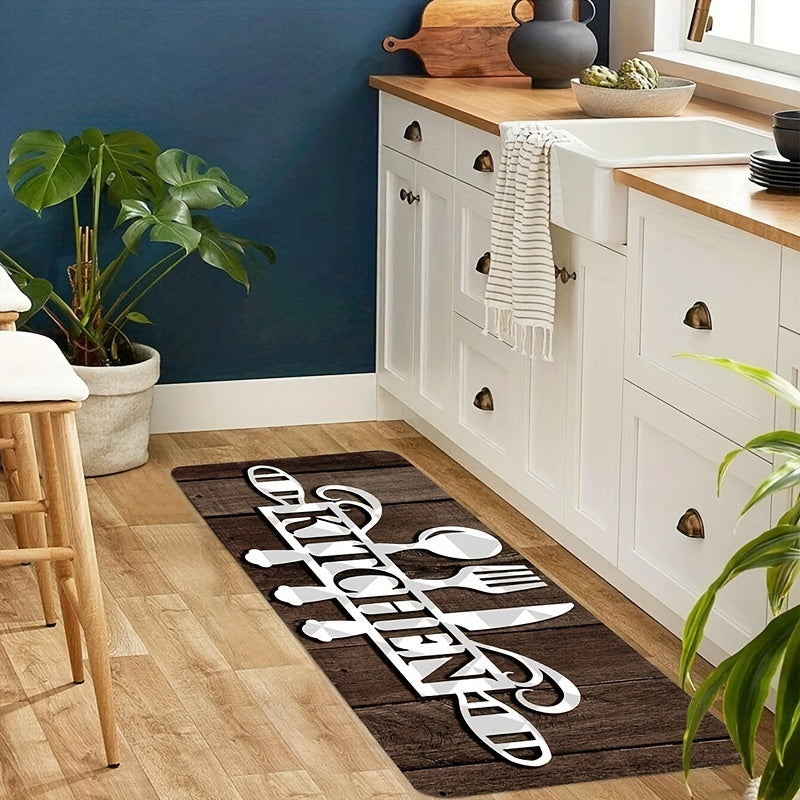 1pc Non-Slip Cutlery Graphic Kitchen Rug - Dirt Resistant, Waterproof, Machine Washable, Soft And Comfortable - Perfect For Living Room And Bedroom - 49.78x79.76 Cm