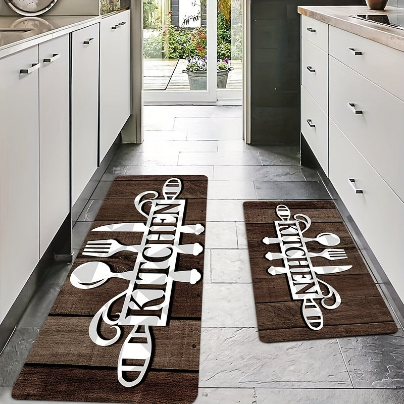 1pc Non-Slip Cutlery Graphic Kitchen Rug - Dirt Resistant, Waterproof, Machine Washable, Soft And Comfortable - Perfect For Living Room And Bedroom - 49.78x79.76 Cm