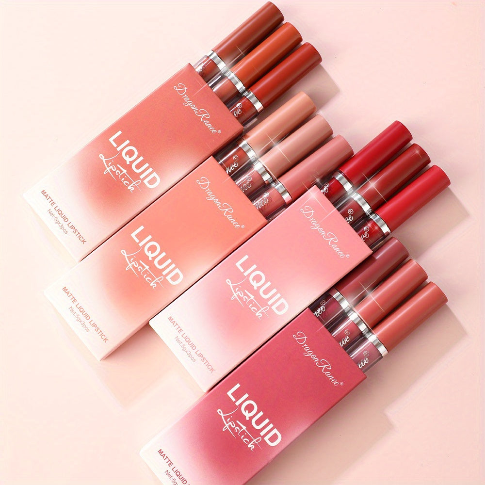 3 Pcs/set Lipstick Misty Matte Lipstick Color Rendering Moisturizing Lip Gloss Easy To Color Lip Glaze Lipstick Pen Boxed Lipstick Pen Velvet Lip Gloss Valentine's Day Gifts