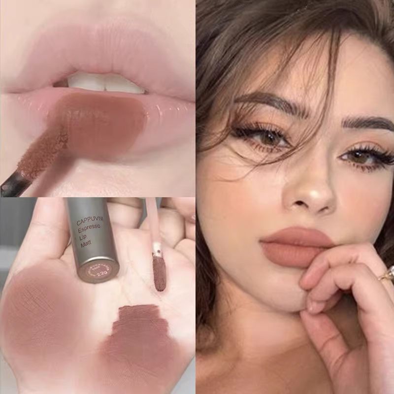 Light Coffee Brown Lip Lacquer Women's Autumn And Winter Matte Cinnamon Milk Tea Nude Color Series Cameo Brown Lip Mud Niche Makeup Lipstick