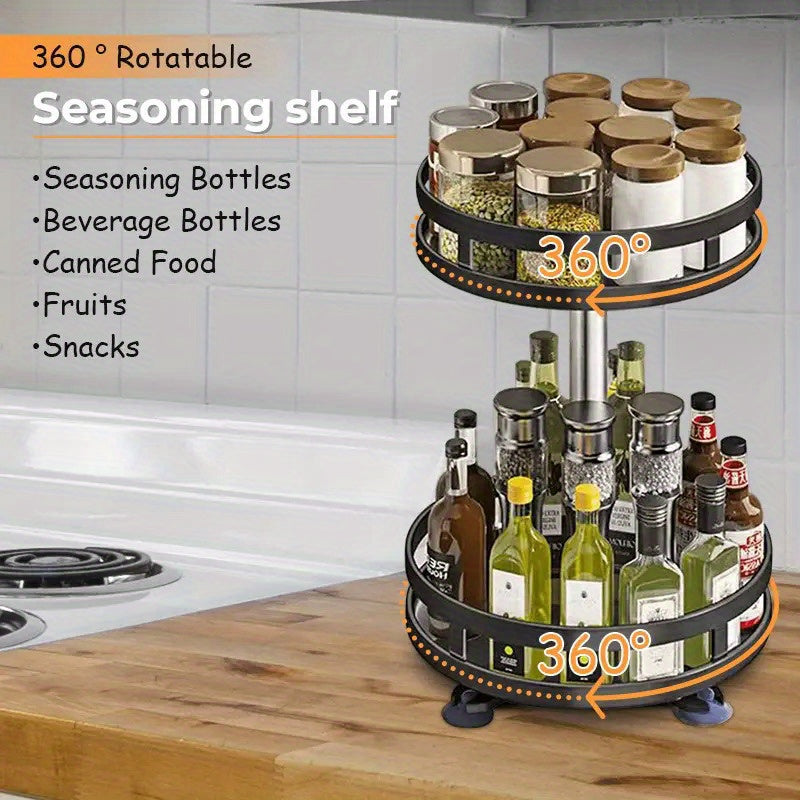 1pc Spice Rack, Countertop 1/2/3 Tier Round Metal Turntable Spice Rack, Large Capacity 360° Rotating Spice Jar Organizer, For Kitchen, Dining Table And Bathroom, Kitchen Organizers And Storage, Kitchen Accessories