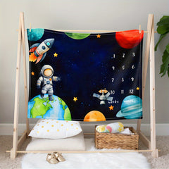 50x40 Adorable Space Rocket Milestone Blanket - Super Soft Monthly Baby Tracker & Photography Background - Ultimate Shower Gift Idea