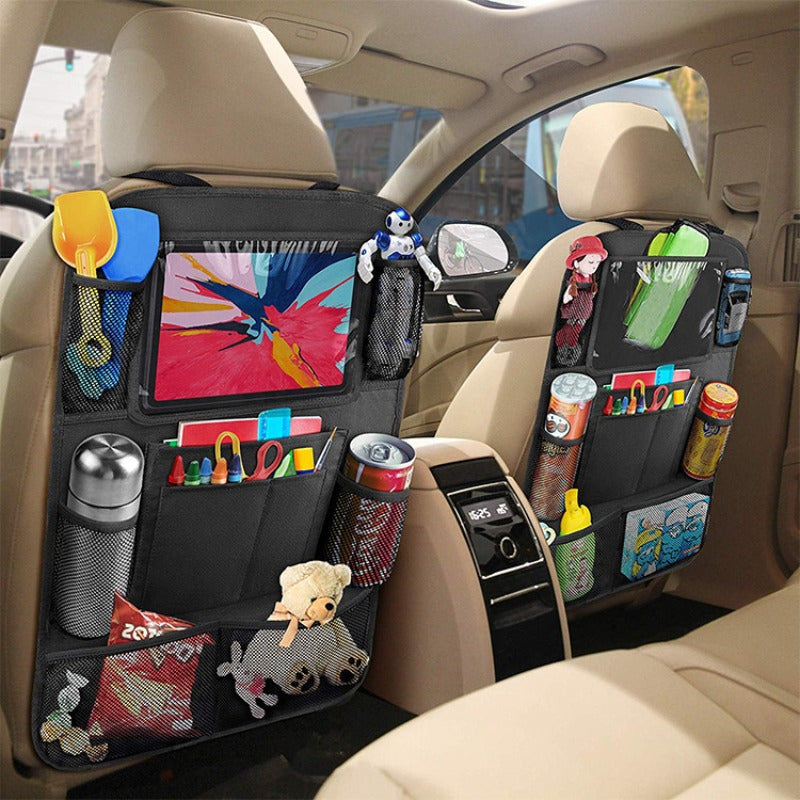 1pc Car Backseat Organizer With Table Holder, Storage Pocket Seat Back Protector Kick Mat, Travel Accessory