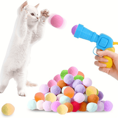 Interactive Launch Training Cat Toys - Creative Kittens Mini Pompoms Games - Stretch Plush Ball Toys For Cats - Pet Accessories - Kerala Elegance