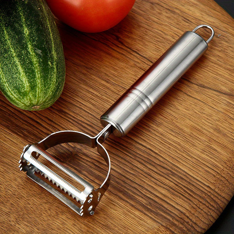 1pc, 2 In 1 Stainless Steel Vegetable Peeler, Julienne Cutter, Slicer, Shredder, Scraper, Fruit, Potatoes, Carrot, Cucumber, Kitchen, Home Staple, Housewarming Gift