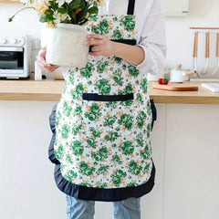 Versatile Floral Apron With Pockets - Adjustable, Breathable & Waterproof For Cooking, Baking, Gardening & More