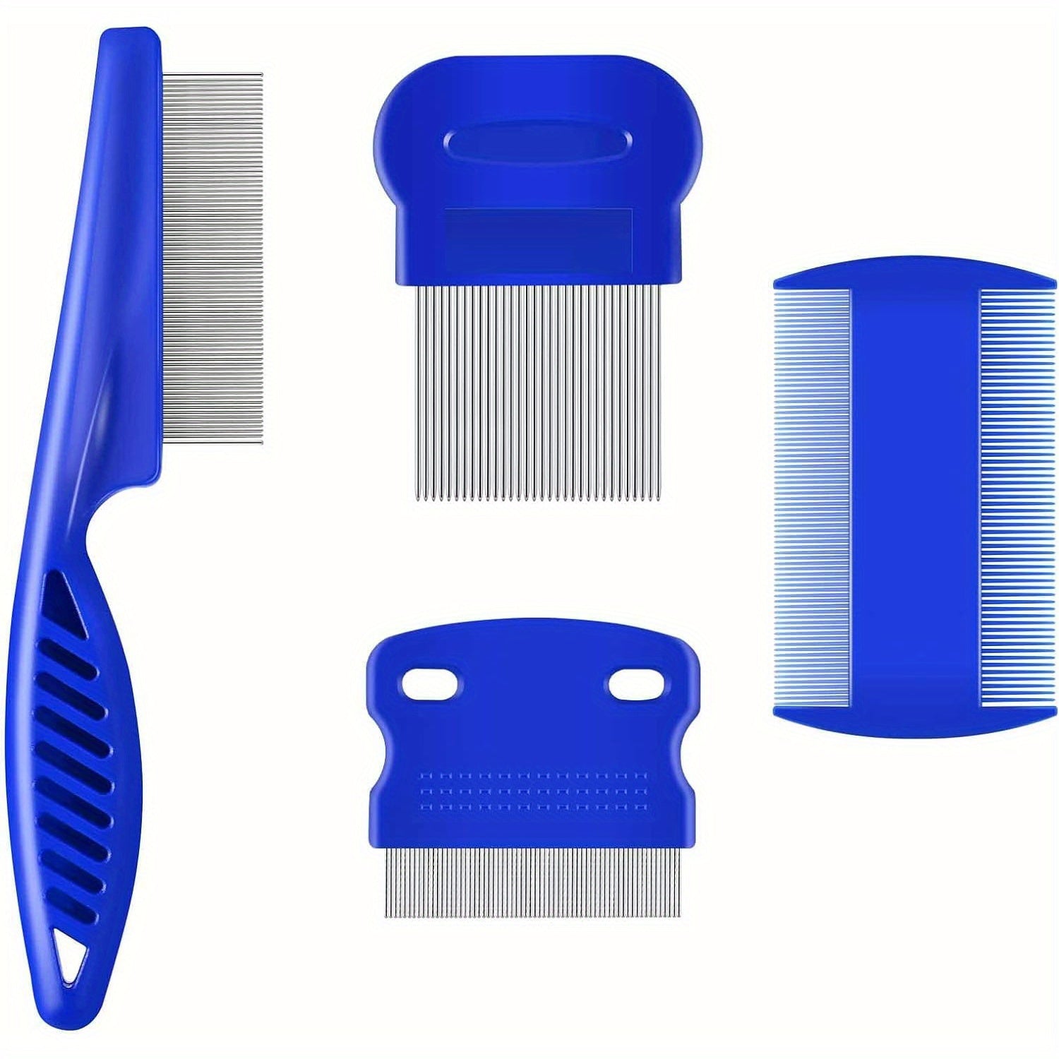 4pcs Flea And Lice Combs, Stainless Steel Beauty Comb, Round Teeth, Double-sided Professional Pet Tear Remover, Suitable For Small, Medium And Large Pets