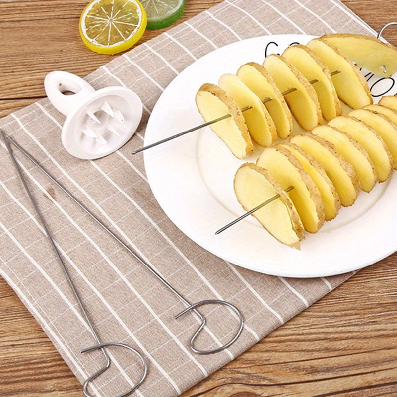 1 Set, Tornado Potato Spiral Slicer, Stainless Steel Manual Vegetable Cutter With Hand Crank, Kitchen Tool For Twisted Potato Chips Making, Kitchen Stuff