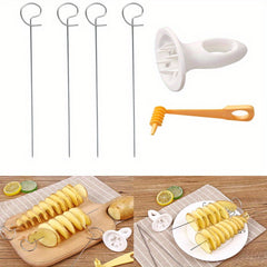 1 Set, Tornado Potato Spiral Slicer, Stainless Steel Manual Vegetable Cutter With Hand Crank, Kitchen Tool For Twisted Potato Chips Making, Kitchen Stuff