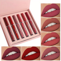 6pcs/set Of Long-Lasting Matte Lip Gloss, Gift Box Included, Non-Stick, Transfer-proof, Water-resistant Liquid Lipstick, Assorted Colors, 24-Hour Wear Beauty Lip Makeup, Ideal Gifts For Women