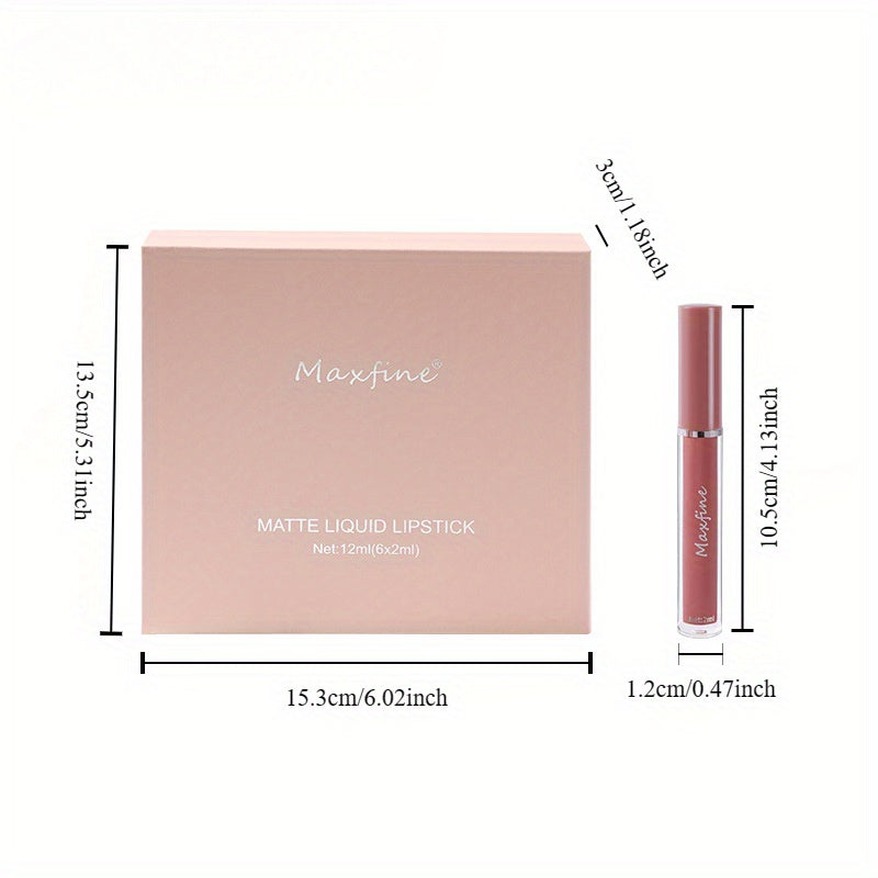 6pcs/set Of Long-Lasting Matte Lip Gloss, Gift Box Included, Non-Stick, Transfer-proof, Water-resistant Liquid Lipstick, Assorted Colors, 24-Hour Wear Beauty Lip Makeup, Ideal Gifts For Women