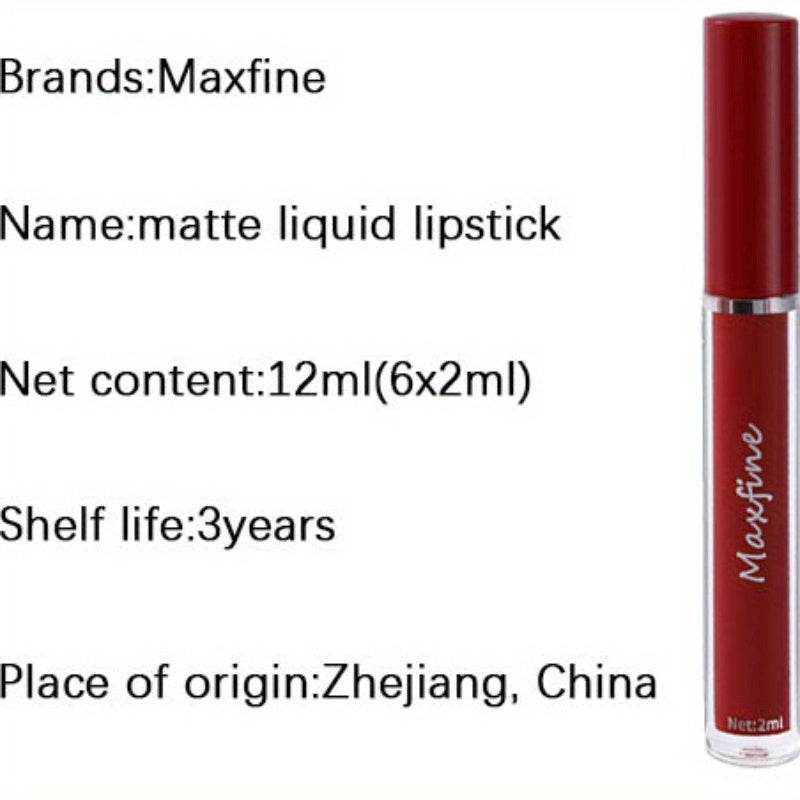 6pcs/set Of Long-Lasting Matte Lip Gloss, Gift Box Included, Non-Stick, Transfer-proof, Water-resistant Liquid Lipstick, Assorted Colors, 24-Hour Wear Beauty Lip Makeup, Ideal Gifts For Women