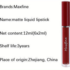 6pcs/set Of Long-Lasting Matte Lip Gloss, Gift Box Included, Non-Stick, Transfer-proof, Water-resistant Liquid Lipstick, Assorted Colors, 24-Hour Wear Beauty Lip Makeup, Ideal Gifts For Women