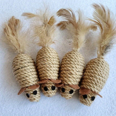 Feathered Mouse Cat Toy With Rustling Hemp Rope - Interactive Teaser For Kittens, Durable Linen Material Cat Toys Kitten Accessories - Kerala Elegance