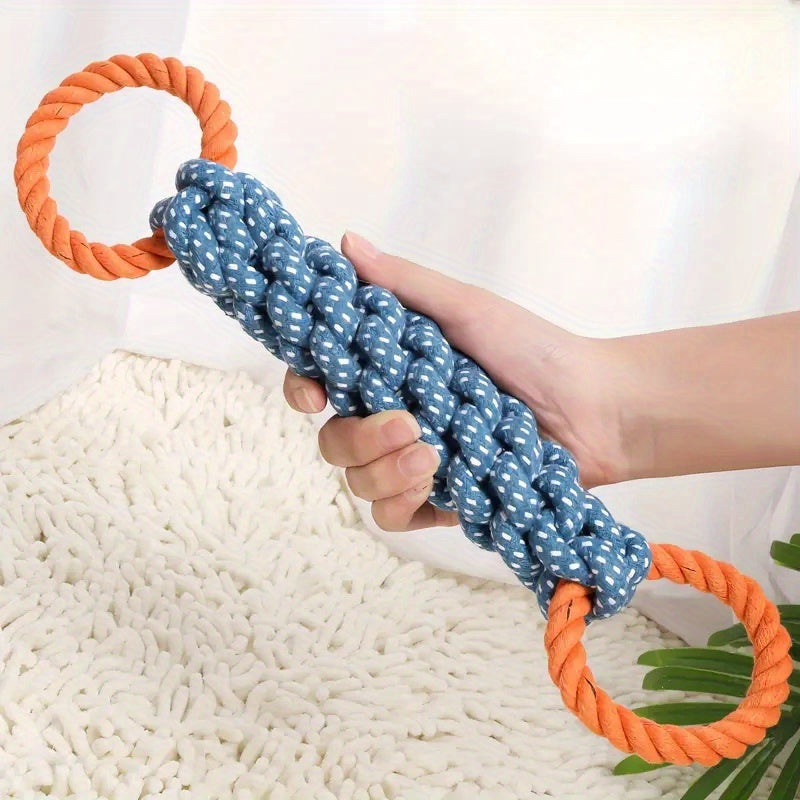 Durable Cotton Blend Dog Chew Toy With Double-Sided Handle - Braided Rope Knot For All Breeds | Teeth Cleaning & Play Dog Toys For Aggressive Chewers Tough Dog Toys For Aggressive Chewers - Kerala Elegance