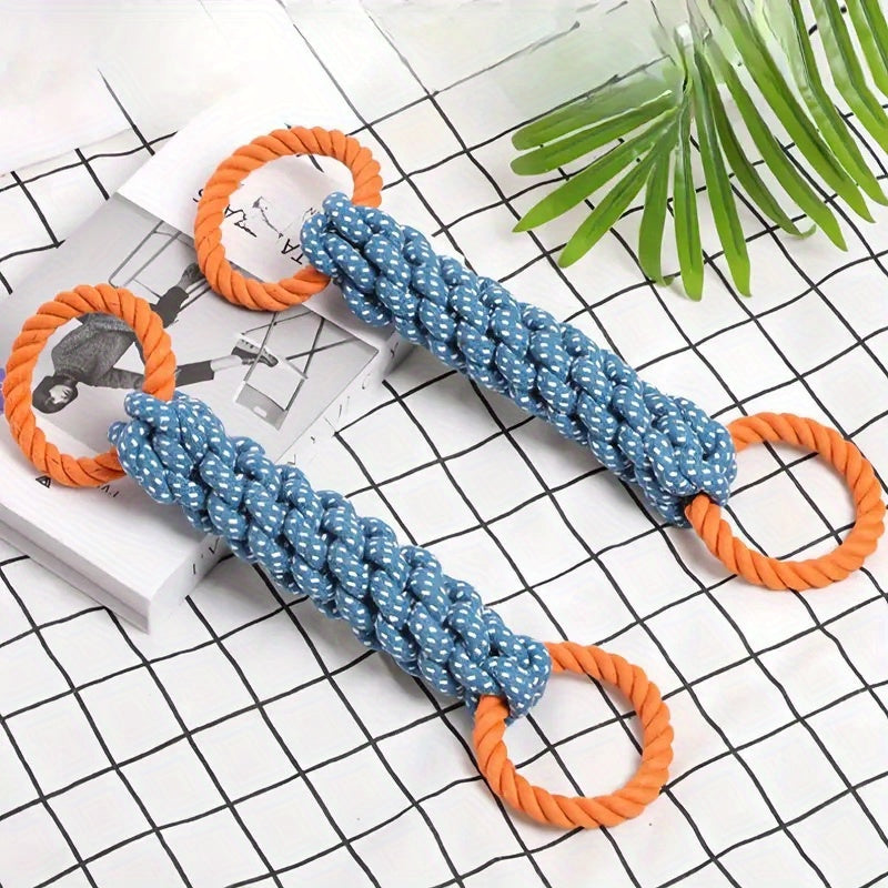 Durable Cotton Blend Dog Chew Toy With Double-Sided Handle - Braided Rope Knot For All Breeds | Teeth Cleaning & Play Dog Toys For Aggressive Chewers Tough Dog Toys For Aggressive Chewers - Kerala Elegance