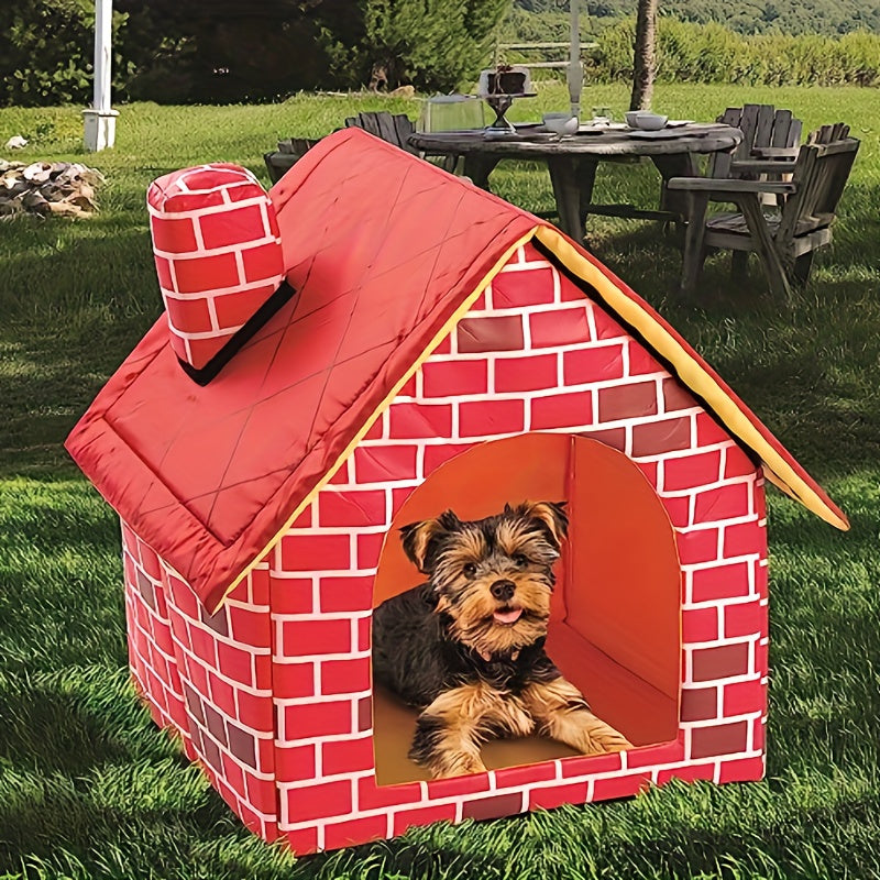 Waterproof Foldable Pet House - Durable Polyester Plaid Dog Bed with Removable Washable Cover for Extra Small to Large Dogs & Cats, Pre-Assembled Outdoor/Indoor Kennel