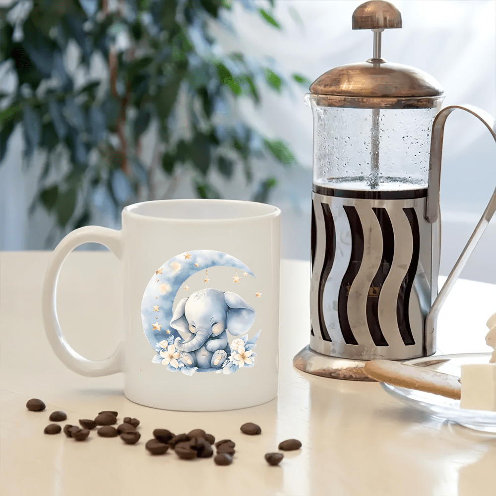 1pc 11oz Funny Elephant Moon Pattern Water Cup, Cute Ceramic Cup Souvenir, Coffee Cup For Mother Father, Valentine's Day Birthday Holiday Mother's Day Father's Day Gifts