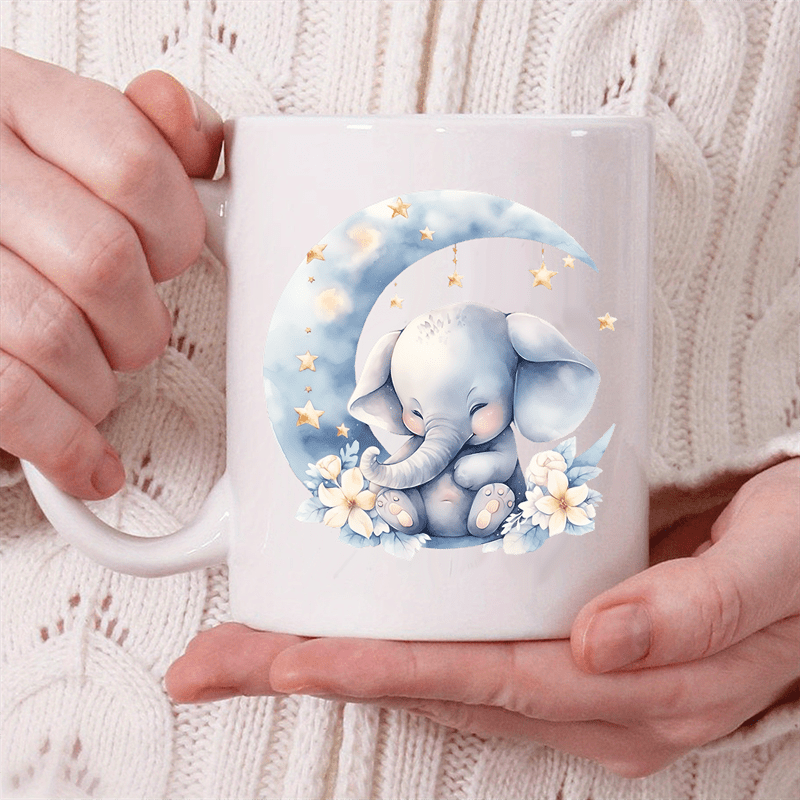 1pc 11oz Funny Elephant Moon Pattern Water Cup, Cute Ceramic Cup Souvenir, Coffee Cup For Mother Father, Valentine's Day Birthday Holiday Mother's Day Father's Day Gifts