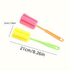 3pcs Random Colors Kitchen Cleaning Tools Set, Sponge Brushes, For Bottles, Coffee And Tea Mugs