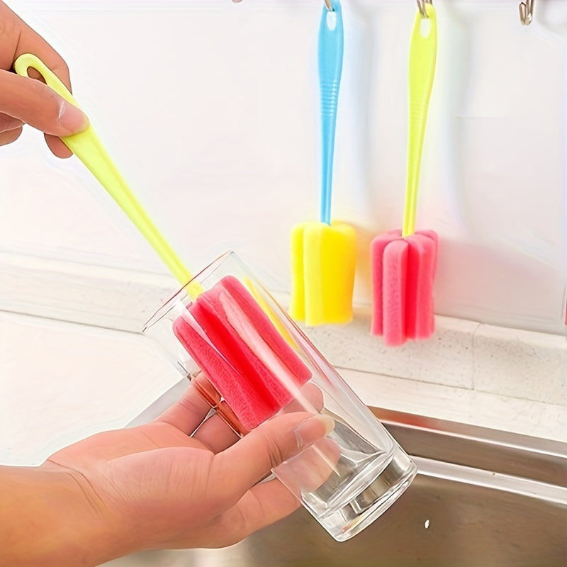 3pcs Random Colors Kitchen Cleaning Tools Set, Sponge Brushes, For Bottles, Coffee And Tea Mugs