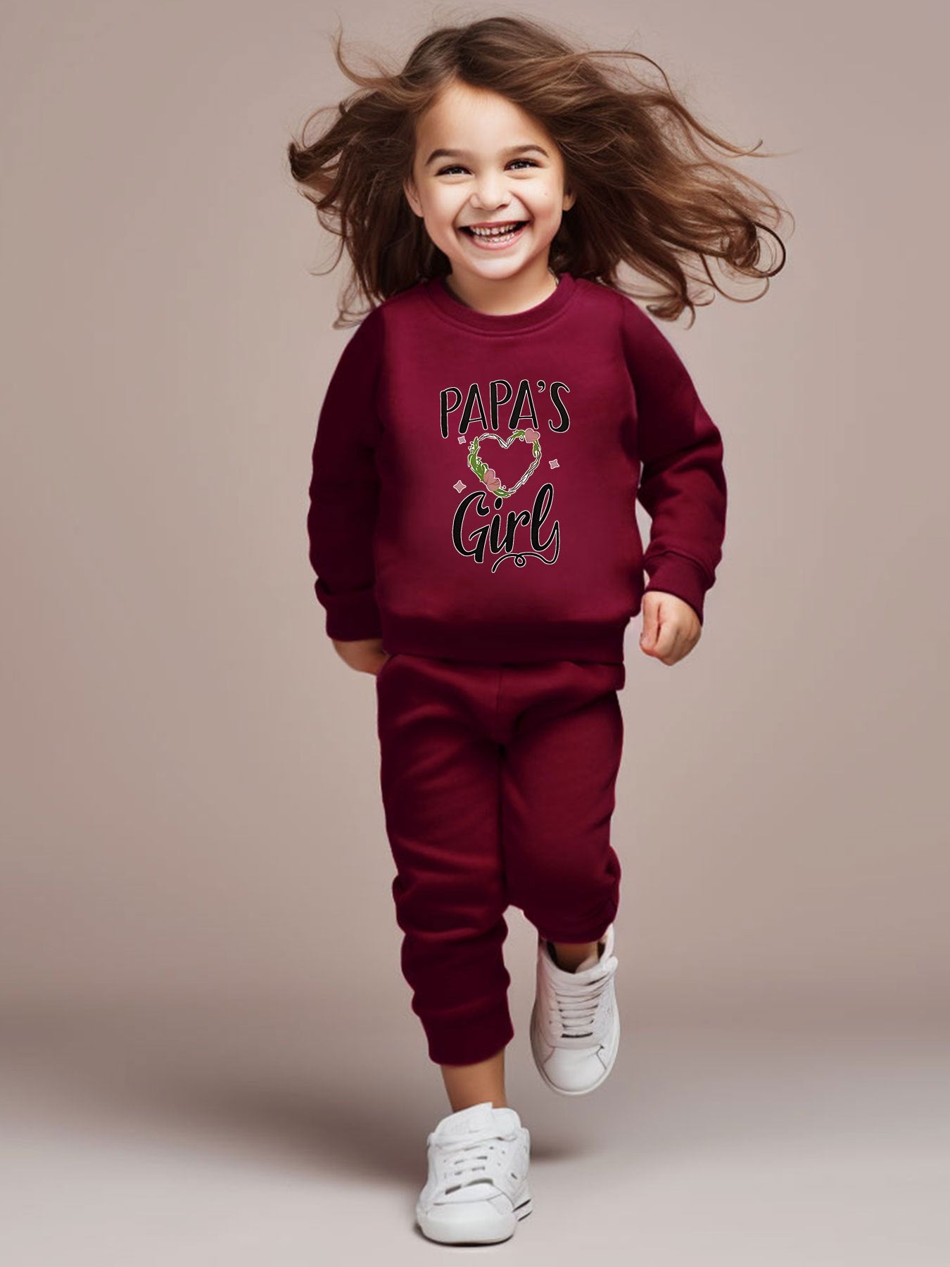 Girls 2-Piece Set, Long Sleeve Round Neck Sweatshirt With Graphic, Solid Color Casual Jogger Pants, Cozy Matching Outfit