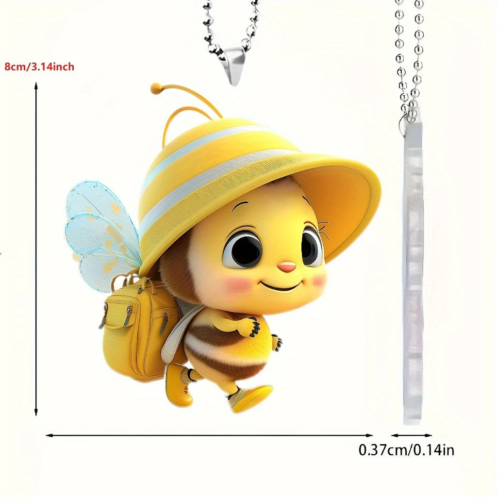 New Creative 2D Acrylic Flat Minimalist Cartoon Animal Cartoon Silly And Cute Backpack Small Bee Car Jewelry Keychain Pendant Christmas Jewelry Pendant Backpack Pendant