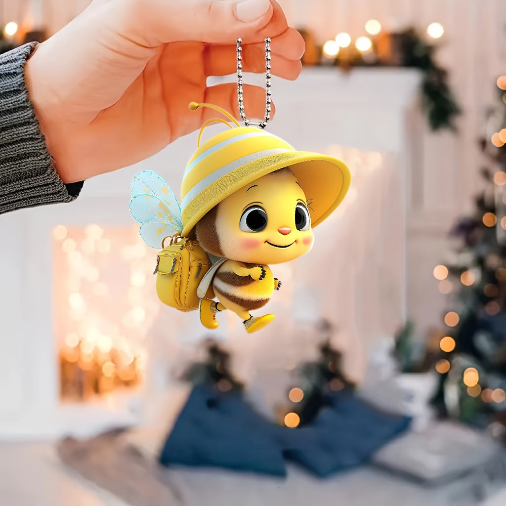 New Creative 2D Acrylic Flat Minimalist Cartoon Animal Cartoon Silly And Cute Backpack Small Bee Car Jewelry Keychain Pendant Christmas Jewelry Pendant Backpack Pendant