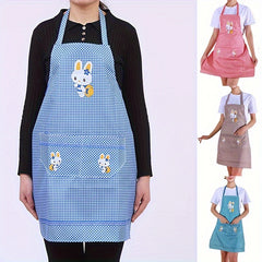 Chic Cartoon Rabbit Polyester Apron - Stain-Resistant, Fashionable Kitchen & Dining Wear Cute Apron